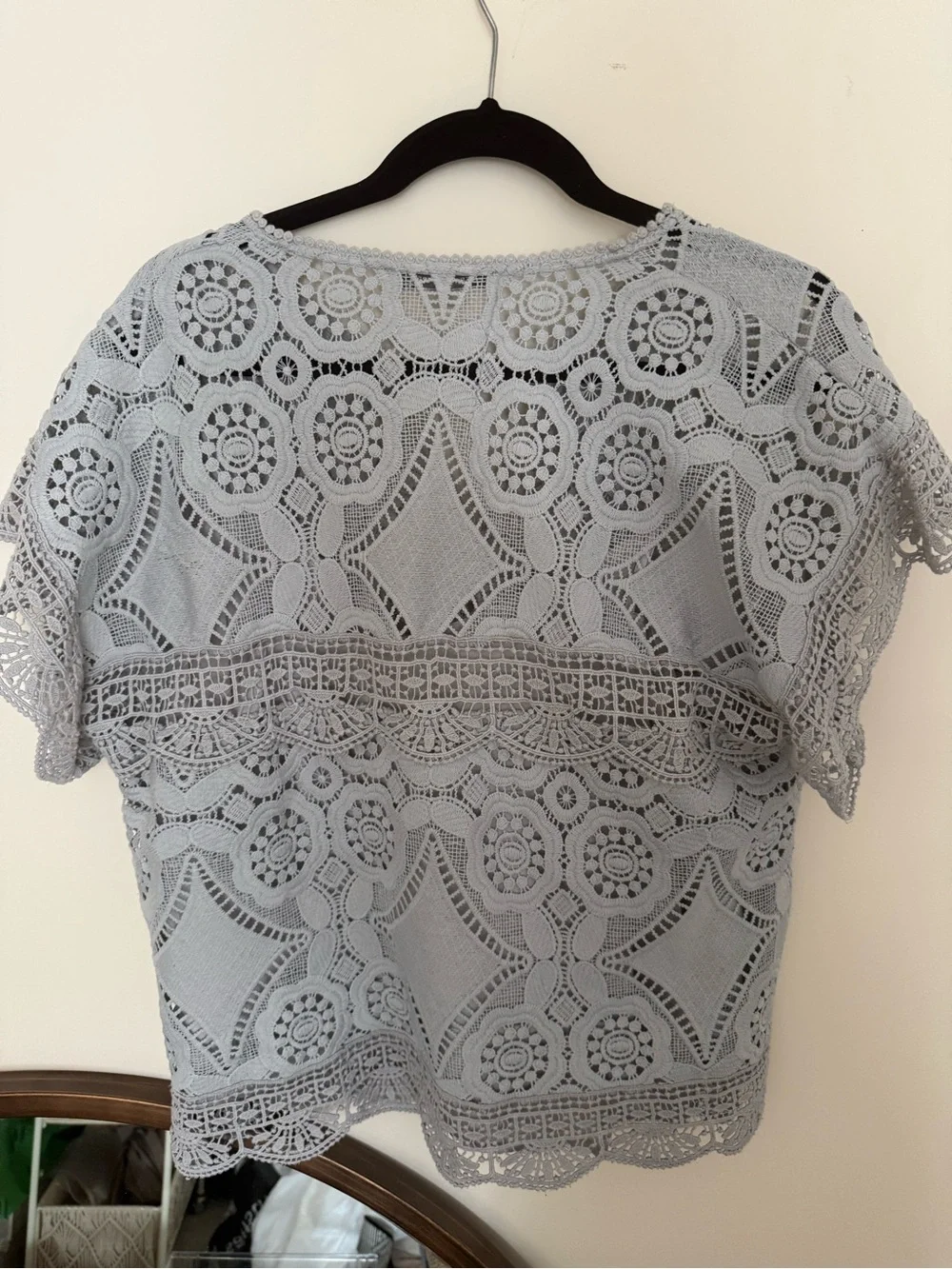 Gerard Darel Light Gray Crochet Lace V-Notch Top - Picture 3 of 3